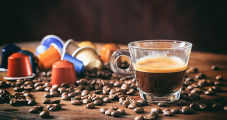 Transparent cup of espresso