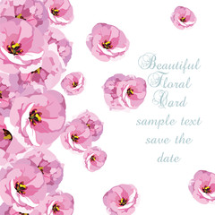Fototapeta premium Watercolor Pink Rose flowers card. Vector floral border for background greeting cards, invitations, weddings, birthday, Valentine's Day, Mother's Day