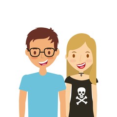 cartoon young couple smiling and wearing casual clothes over white background. colorful design. vector illustration