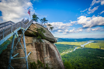 Chimney Rock and view of Lake Lure, at Chimney Rock State Park,