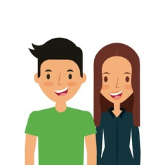 cartoon young couple smiling and wearing casual clothes over white background. colorful design. vector illustration