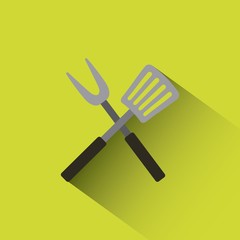 crossed barbecue utensils icon over green background. colorful design. vector illustration
