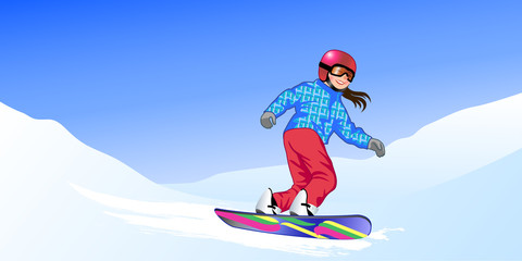 snowboarder's girl's descends the hill