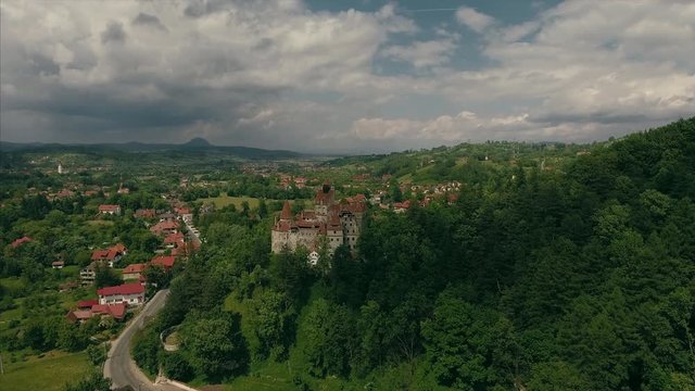 Flyover Dracula's castle in Transylvania