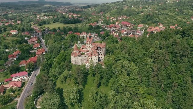 Flyover Dracula's castle in Transylvania