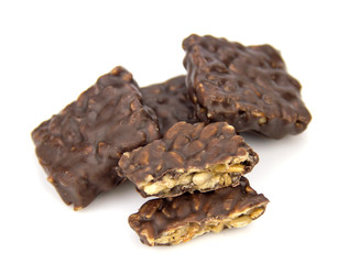 Chocolate candies isolated on white background.