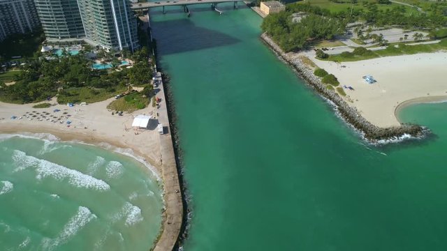 Aerial video inlet between Haulover and Bal Harbour