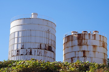 Under the blue sky of cement tank