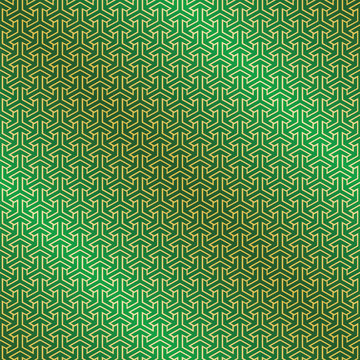 Seamless Arabic intersecting geometric pattern in green and gold.