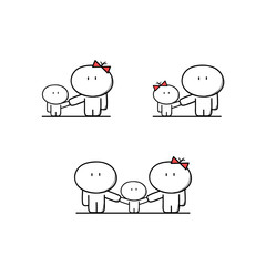 Cute single mother and father with a child, full family with a kid. Parents, mom and dad with boy and girl - cartoon vector illustration.