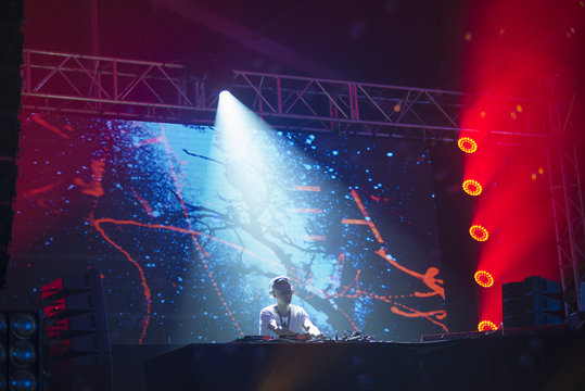 Finland, DJ playing on stage