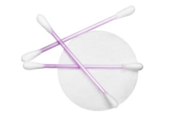 Cotton sponges and three buds isolated on white background.Design for the beauty, medicine and cosmetics industry