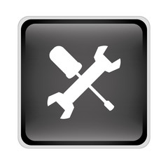wrench and screwdriver crossed icon inside black square over white background. repair tools design. vector illustration