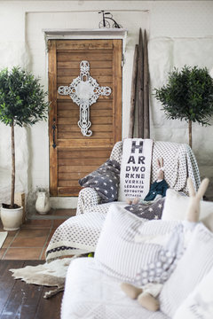 Finland, Armchair and sofa in room