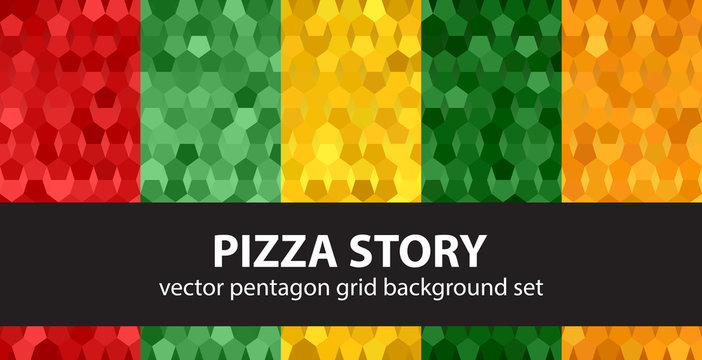Pentagon pattern set "Pizza Story". Vector seamless backgrounds