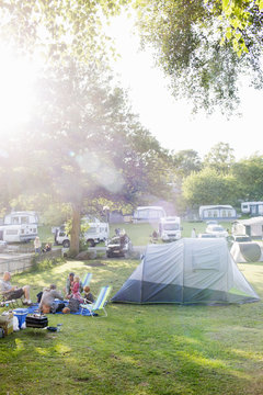 Sweden, The West Coast, Bohuslan, Marstrand, Koon, Family with kids (2-3, 4-5, 6-7) camping in campsite