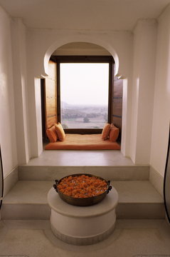 Seating area in the honeymoon suite, Devi Garh Fort Palace Hotel, near Udaipur, Rajasthan state