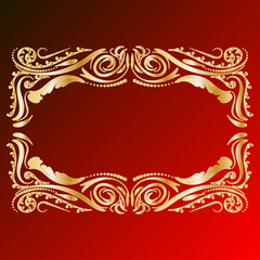 Vector decorative frame retro vector gold frame on red background. Premium design element