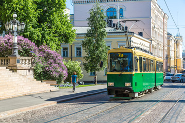 Public transport, tram in Helsinki - obrazy, fototapety, plakaty