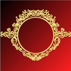 Vector decorative frame retro vector gold frame on red background. Premium design element