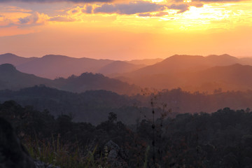 Beautiful scenery during time the sunset and cordillera alternating layers of Doi Pha Phung at Nan province,Thailand is a very popular for photographers and tourists. Attractions and natural Concept
