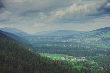 Valley in high mountain. Natural composition