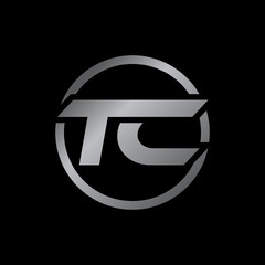 initial letter logo with circle silver color TC