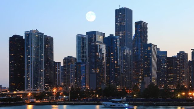4K UltraHD The Full Moon over Chicago