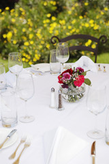 Closeup of a dinning table arranged for a brunch
