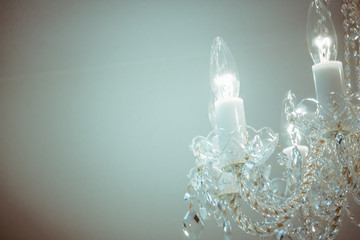 Crystal glass glittering chandelier,cross processed colors.
