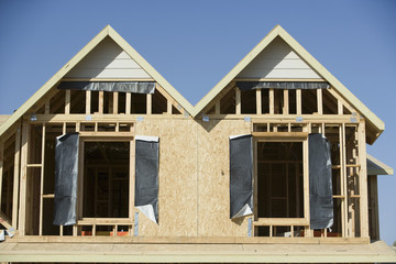Closeup of house under construction