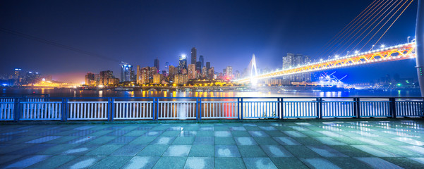 landmark bridge and cityscape of chongqing new city at night