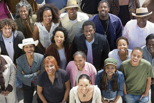 High angle view of happy group of African American people