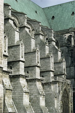 Close-up of buttresses on the south front of the cathedral, dating from between 1194 and 1225 AD, Chartres, Centre, France