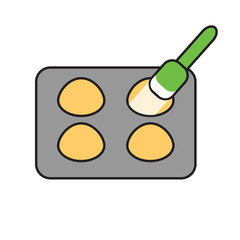 Form for baking muffins and brush with cream. Vector illustration