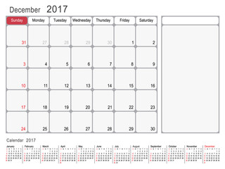 Calendar Planner Design December 2017 year vector calendar design