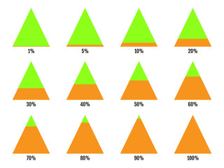 Set of pyramid charts orange green color. Templates graphs in flat style. Elements for infographics. Vector