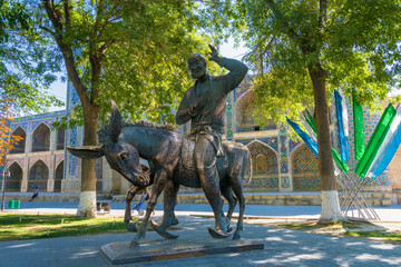 Monument  to Hodja Nasreddin in Bukhara. - obrazy, fototapety, plakaty