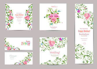 collection of greeting cards with fancy flora for your design