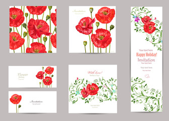 collection of greeting cards with blossom poppies for your desig