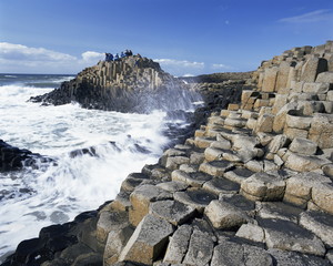 Giant's Causeway on the Causeway coast, 37,000 hexagonal basalt columns, County Antrim, Ulster, Northern Ireland