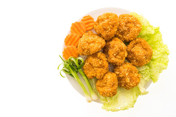 Fried shrimp or prawn cake in white plate