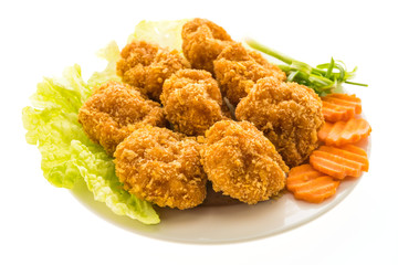 Fried shrimp or prawn cake in white plate