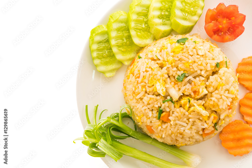 Poster Fried rice with crab meat in white plate