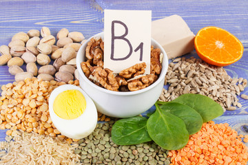 Products and ingredients containing vitamin B1 and dietary fiber, healthy nutrition