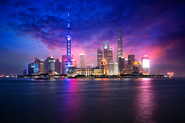 Fototapeta na wymiar China Shanghai city skyline at dusk, Shanghai China