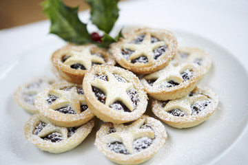 Closeup of Christmas mince pies on plate