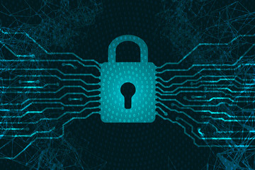 Cyber security. Padlock in the form of a processor. Information protection. Crime on the Internet. Antivirus against attacks on data.