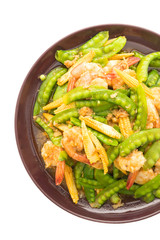 Fried vegetable with shrimp or prawn in plate