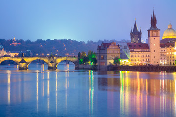 Naklejka premium Famous Prague Landmarks at night, Europe
